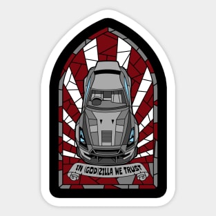 In God-zilla we trust stained glass Sticker